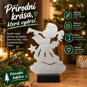 Anděl stříbrný s podstavcem výška ca 40cm